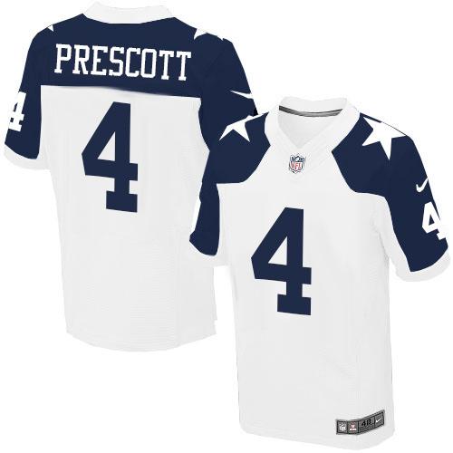 Cowboys #4 Dak Prescott White Thanksgiving Throwback Men's Stitched Elite Jersey