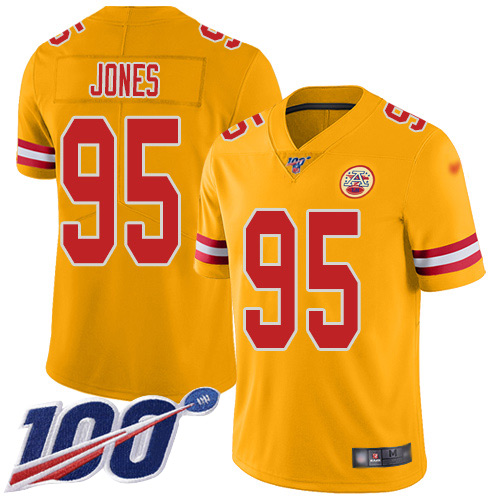 Chiefs #95 Chris Jones Gold Men's Stitched Limited Inverted Legend 100th Season Jersey