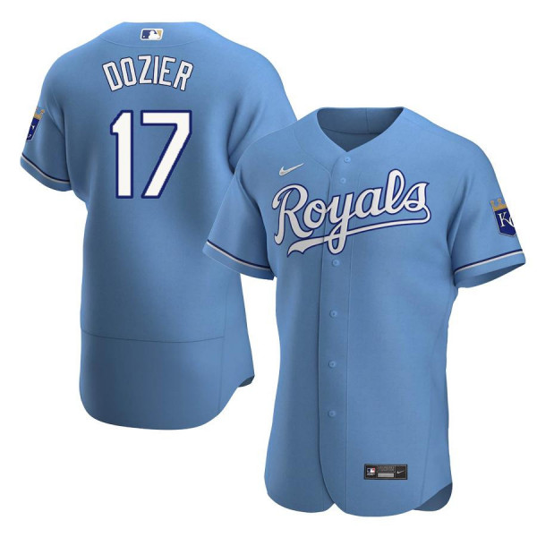 Men's Kansas City Royals 17 Authentic Light Blue Alternate 2020 Hunter Dozier Jersey