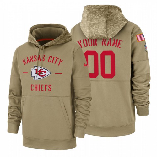 Kansas City Chiefs Custom Tan 2019 Salute To Service Name & Number Sideline Therma Pullover Hoodie