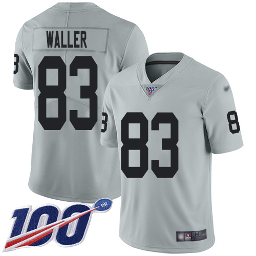 Raiders #83 Darren Waller Silver Men's Stitched Limited Inverted Legend 100th Season Jersey