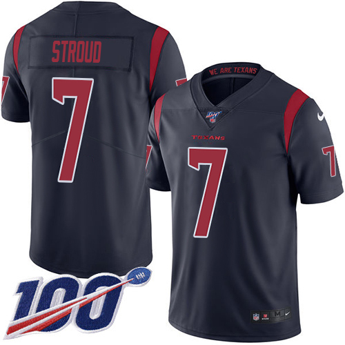 Texans #7 C.J. Stroud Navy Blue Men's Stitched Limited Rush 100th Season Jersey