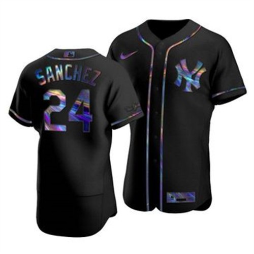 New York New York Yankees #24 Gary Sanchez Men's Iridescent Holographic Collection Jersey - Black Men's