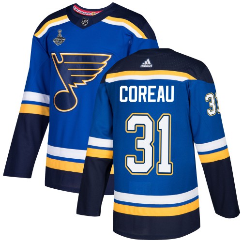 Adidas St. Louis Blues #31 Jared Coreau Blue Home Authentic 2019 Stanley Cup Champions Stitched Jersey Men's