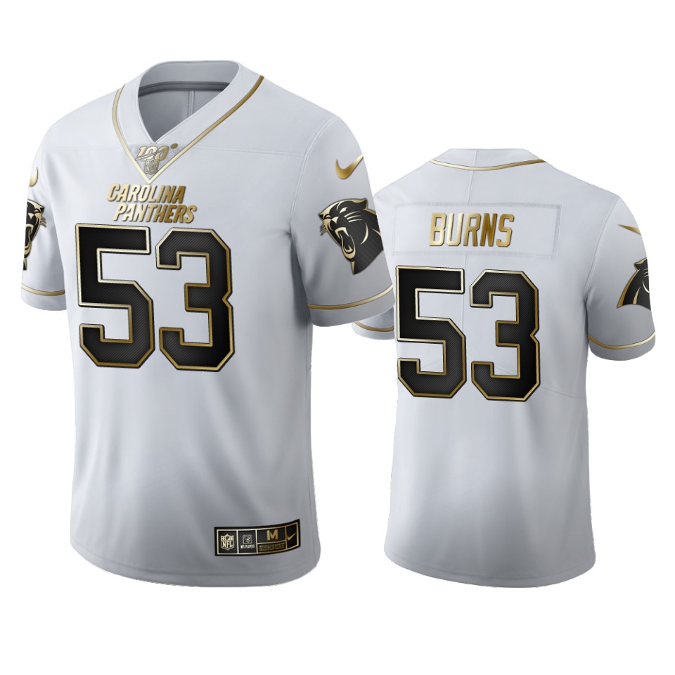 Carolina Panthers #53 Brian Burns Men's White Golden Edition Vapor Limited 100 Jersey