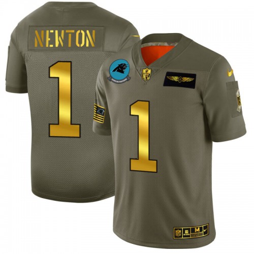 Carolina Carolina Panthers #1 Cam Newton Men's Olive Gold 2019 Salute to Service Limited Jersey Men's