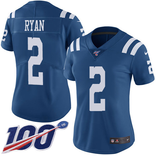 Colts #2 Matt Ryan Royal Blue Women's Stitched Limited Rush 100th Season Jersey