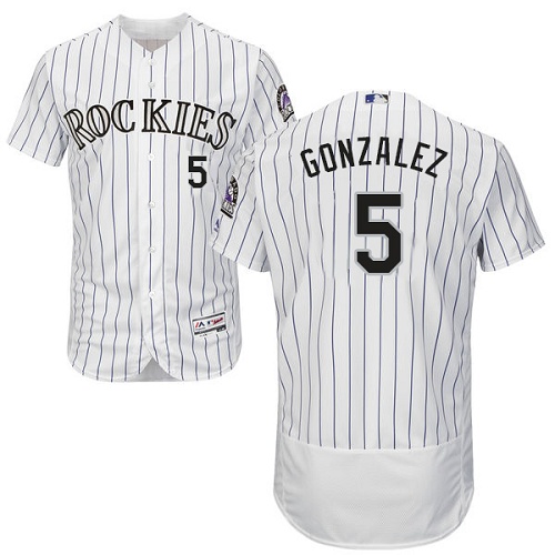Colorado Rockies #5 Carlos Gonzalez White Strip Flexbase Authentic Collection Stitched Jersey Men's