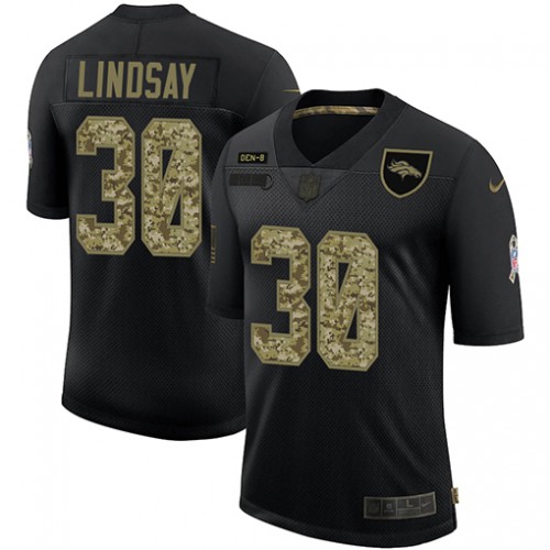 Denver Denver Broncos #30 Phillip Lindsay Men's 2020 Salute To Service Camo Limited Jersey Black Men's