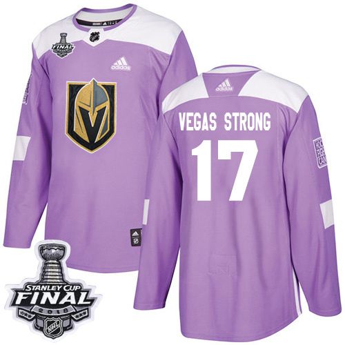Adidas Golden Vegas Golden Knights #17 Vegas Strong Purple Authentic Fights Cancer 2018 Stanley Cup Final Stitched Jersey Men's