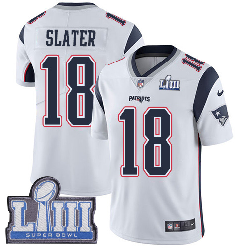 Patriots #18 Matt Slater White Super Bowl LIII Bound Men's Stitched Vapor Untouchable Limited Jersey