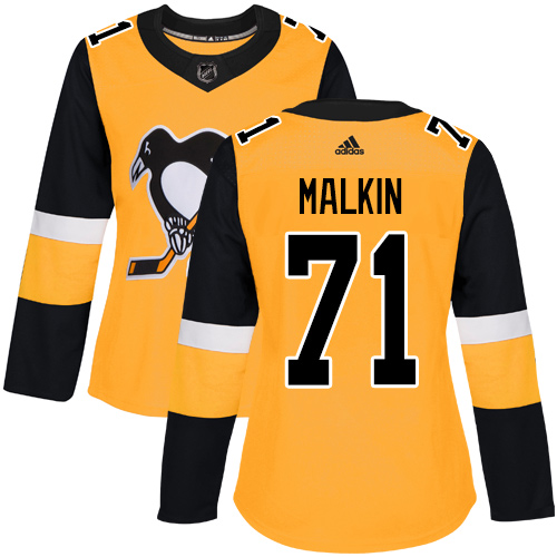 Adidas Pittsburgh Penguins #71 Evgeni Malkin Gold Alternate Authentic Women's Stitched Jersey Womens