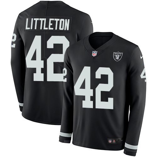 Las Vegas Raiders #42 Cory Littleton Black Team Color Men's Stitched Limited Therma Long Sleeve Jersey Men's