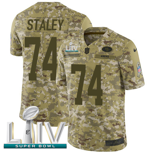 San Francisco 49ers #74 Joe Staley Camo Super Bowl LIV 2020 Men's Stitched Limited 2018 Salute To Service Jersey Men's
