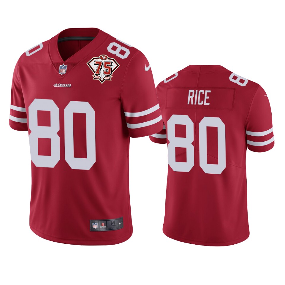 49ers #80 Jerry Rice Red Men's 75th Anniversary Stitched Vapor Untouchable Limited Jersey