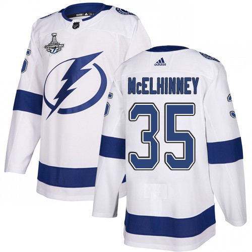 Adidas Tampa Bay Lightning #35 Curtis McElhinney White Road Authentic Youth 2020 Stanley Cup Champions Stitched Jersey Youth