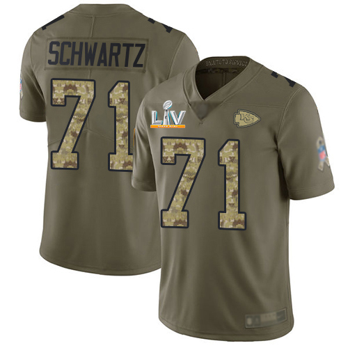 Kansas City Chiefs #71 Mitchell Schwartz Olive/Camo Youth Super Bowl LV Bound Stitched Limited 2017 Salute To Service Jersey Youth