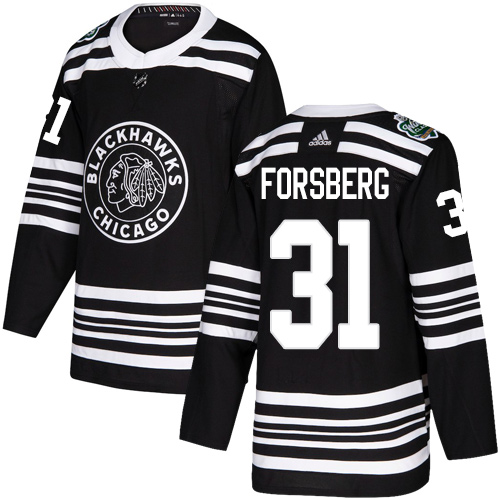 Adidas Chicago Blackhawks #31 Anton Forsberg Black Authentic 2019 Winter Classic Stitched Jersey Men's