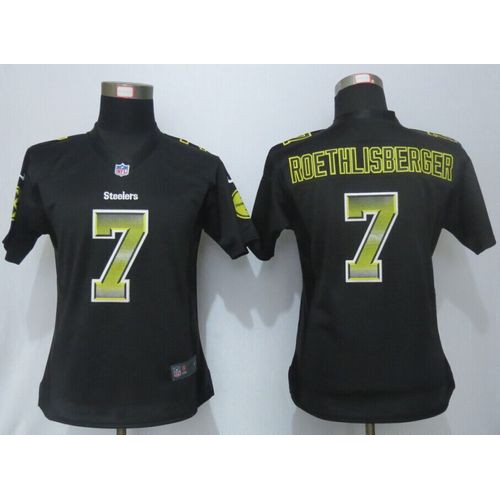 Pittsburgh Steelers #7 Ben Roethlisberger Black Team Color Women's Stitched Elite Strobe Jersey Womens