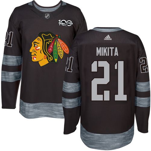 Adidas Chicago Blackhawks #21 Stan Mikita Black 1917-2017 100th Anniversary Stitched Jersey Men's