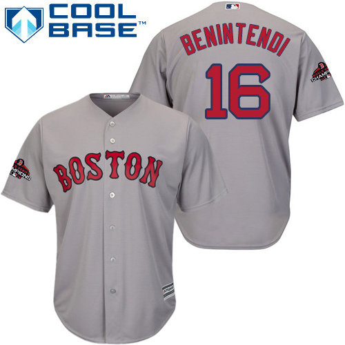 Boston Red Sox #16 Andrew Benintendi Grey Cool Base 2018 World Series Champions Stitched Youth Jersey Youth