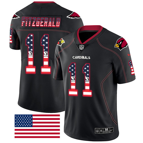 Cardinals #11 Larry Fitzgerald Black Men's Stitched Limited Rush USA Flag Jersey
