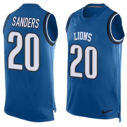 Lions #20 Barry Sanders Blue Team Color Men's Stitched Limited Tank Top Jersey