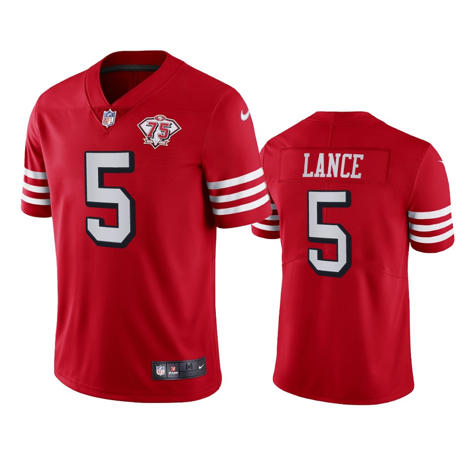 49ers #5 Trey Lance Red Rush Youth 75th Anniversary Stitched Vapor Untouchable Limited Jersey