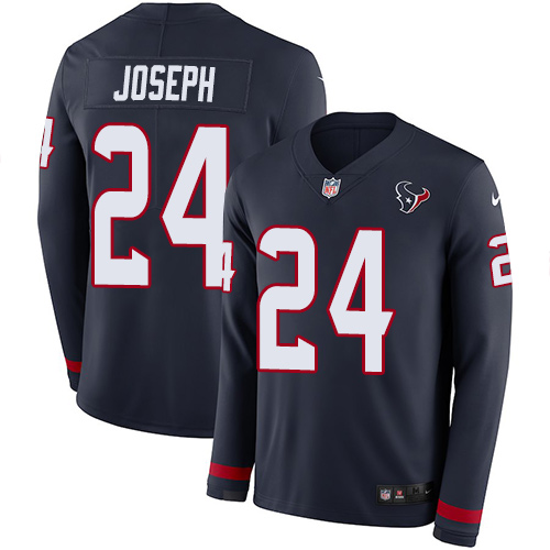 Houston Texans #24 Johnathan Joseph Navy Blue Team Color Men's Stitched Limited Therma Long Sleeve Jersey Men's