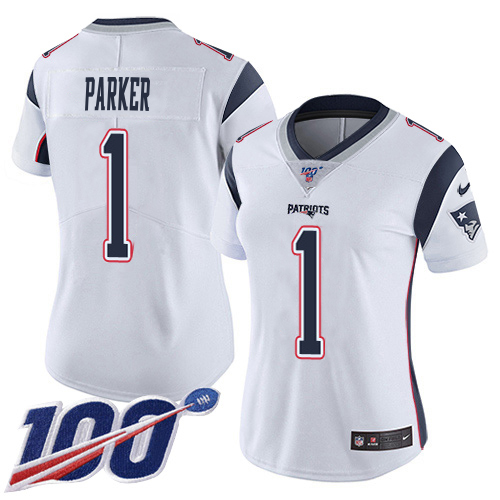 Patriots #1 DeVante Parker White Women's Stitched 100th Season Vapor Limited Jersey
