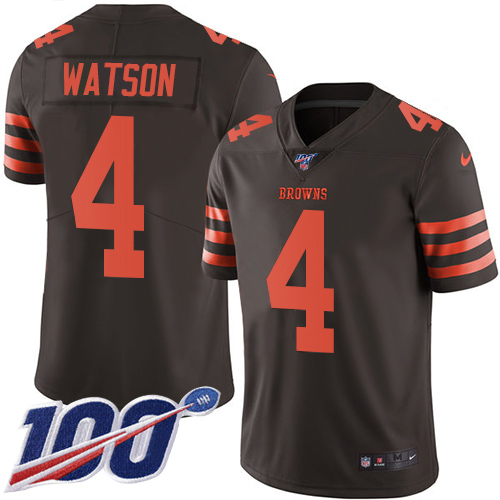 Browns #4 Deshaun Watson Brown Youth Stitched Limited Rush 100th Season Jersey