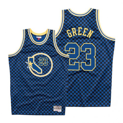 Mitchell & Ness Golden State Warriors #23 Draymond Green Mens Royal Checkerboard HWC Throwback Jersey Mens