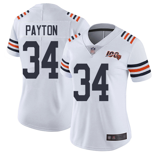 Bears #34 Walter Payton White Alternate Women's Stitched Vapor Untouchable Limited 100th Season Jersey