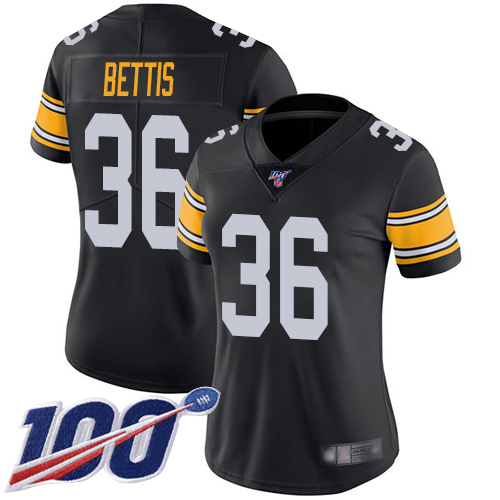 Steelers #36 Jerome Bettis Black Alternate Women's Stitched 100th Season Vapor Limited Jersey