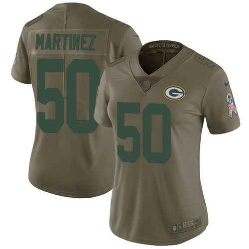Green Bay Packers #50 Blake Martinez Olive Women's Stitched Limited 2017 Salute to Service Jersey Womens