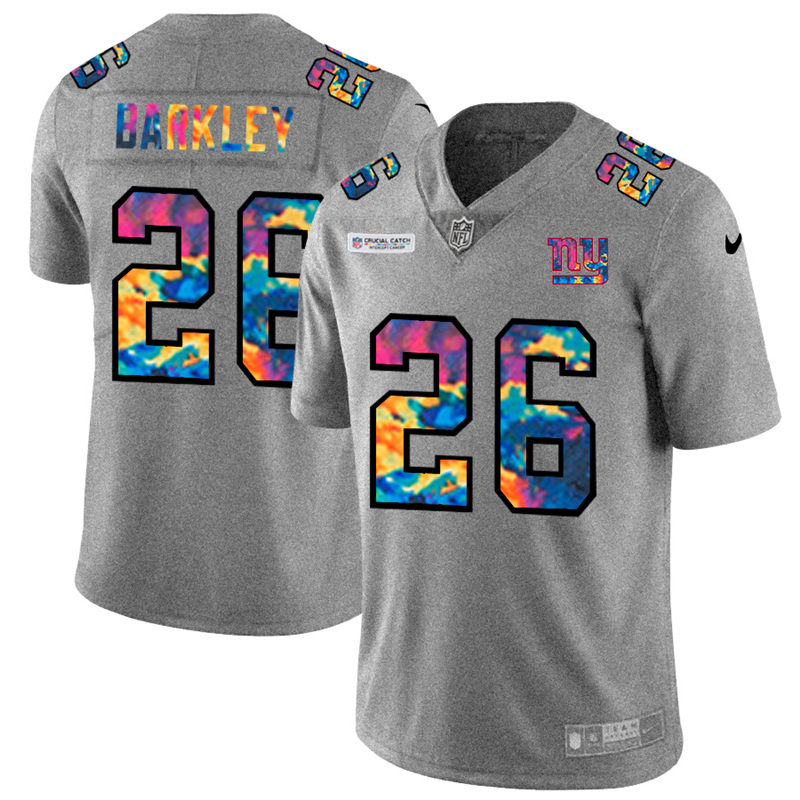 New York Giants #26 Saquon Barkley Men's Multi-Color 2020 Crucial Catch Jersey Greyheather