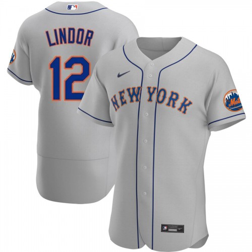 New York New York Mets #12 Francisco Lindor Men's Gray Road 2020 Authentic Official Team Jersey Men's