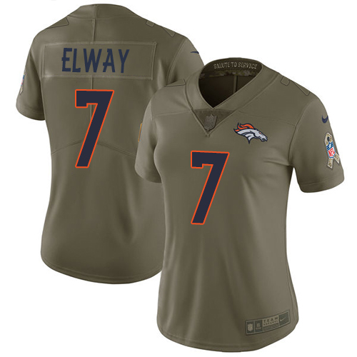Broncos #7 John Elway Olive Women's Stitched Limited 2017 Salute To Service Jersey