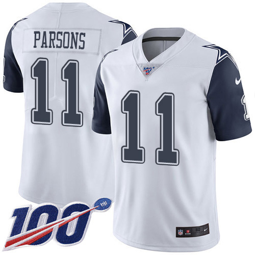Cowboys #11 Micah Parsons White Youth Stitched Limited Rush 100th Season Jersey