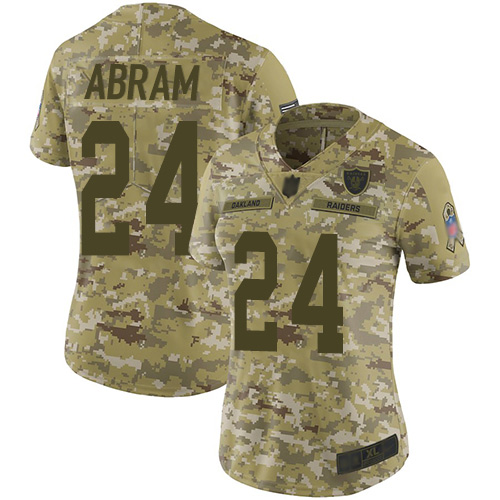 Raiders #24 Johnathan Abram Camo Women's Stitched Limited 2018 Salute To Service Jersey