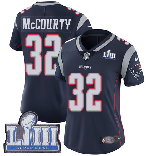 Patriots #32 Devin McCourty Navy Blue Team Color Super Bowl LIII Bound Women's Stitched Vapor Untouchable Limited Jersey