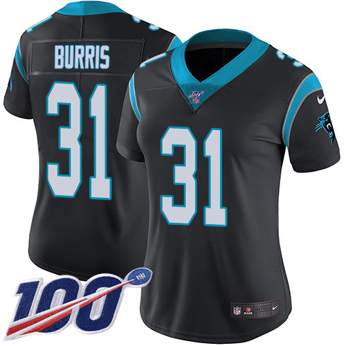 Carolina Panthers #31 Juston Burris Black Team Color Women's Stitched 100th Season Vapor Untouchable Limited Jersey Womens
