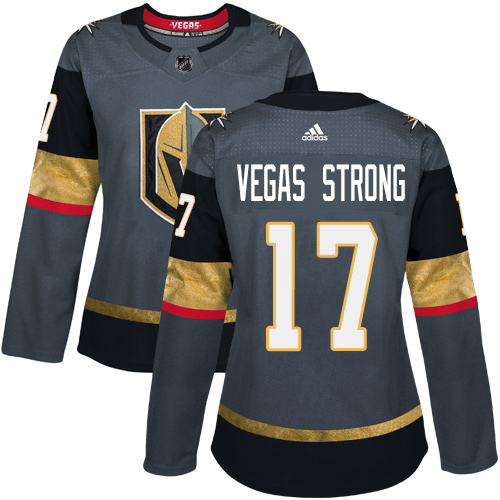 Adidas Golden Vegas Golden Knights #17 Vegas Strong Grey Home Authentic Women's Stitched Jersey Womens