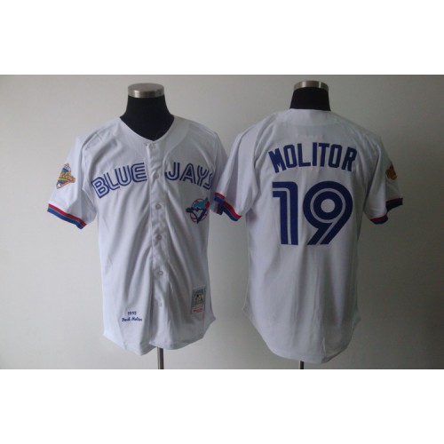 Mitchell And Ness Toronto Blue Jays #19 Paul Molitor White Stitched Jersey Men's