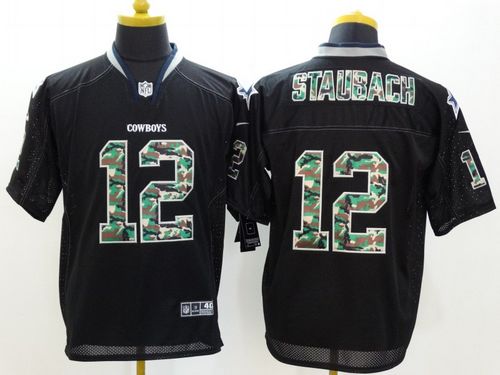 Cowboys #12 Roger Staubach Black Men's Stitched Elite Camo Fashion Jersey