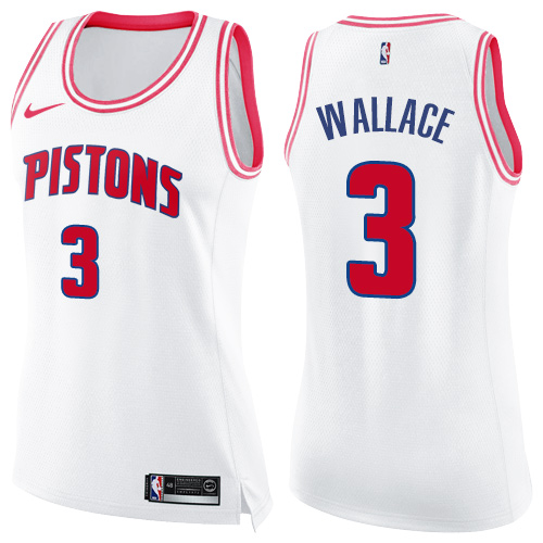 Detroit Pistons #3 Ben Wallace White/Pink Womens Swingman Fashion Jersey Womens