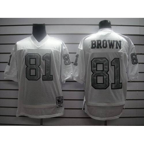 Mitchell and Ness Las Vegas Raiders #81 Tim Brown White Silver No. Stitched Jersey Men's