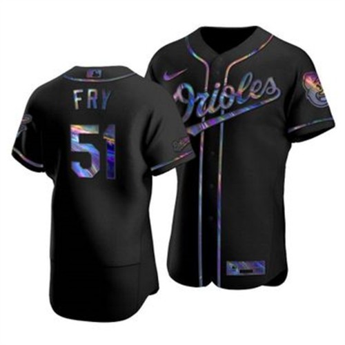 Baltimore Baltimore Orioles #51 Paul Fry Men's Iridescent Holographic Collection Jersey - Black Men's