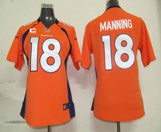 Broncos #18 Peyton Manning Orange Team Color With C Patch Women's Stitched Elite Jersey