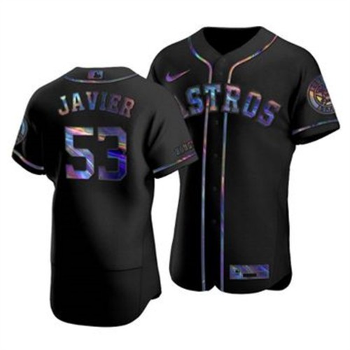 Houston Houston Astros #53 Cristian Javier Men's Iridescent Holographic Collection Jersey - Black Men's